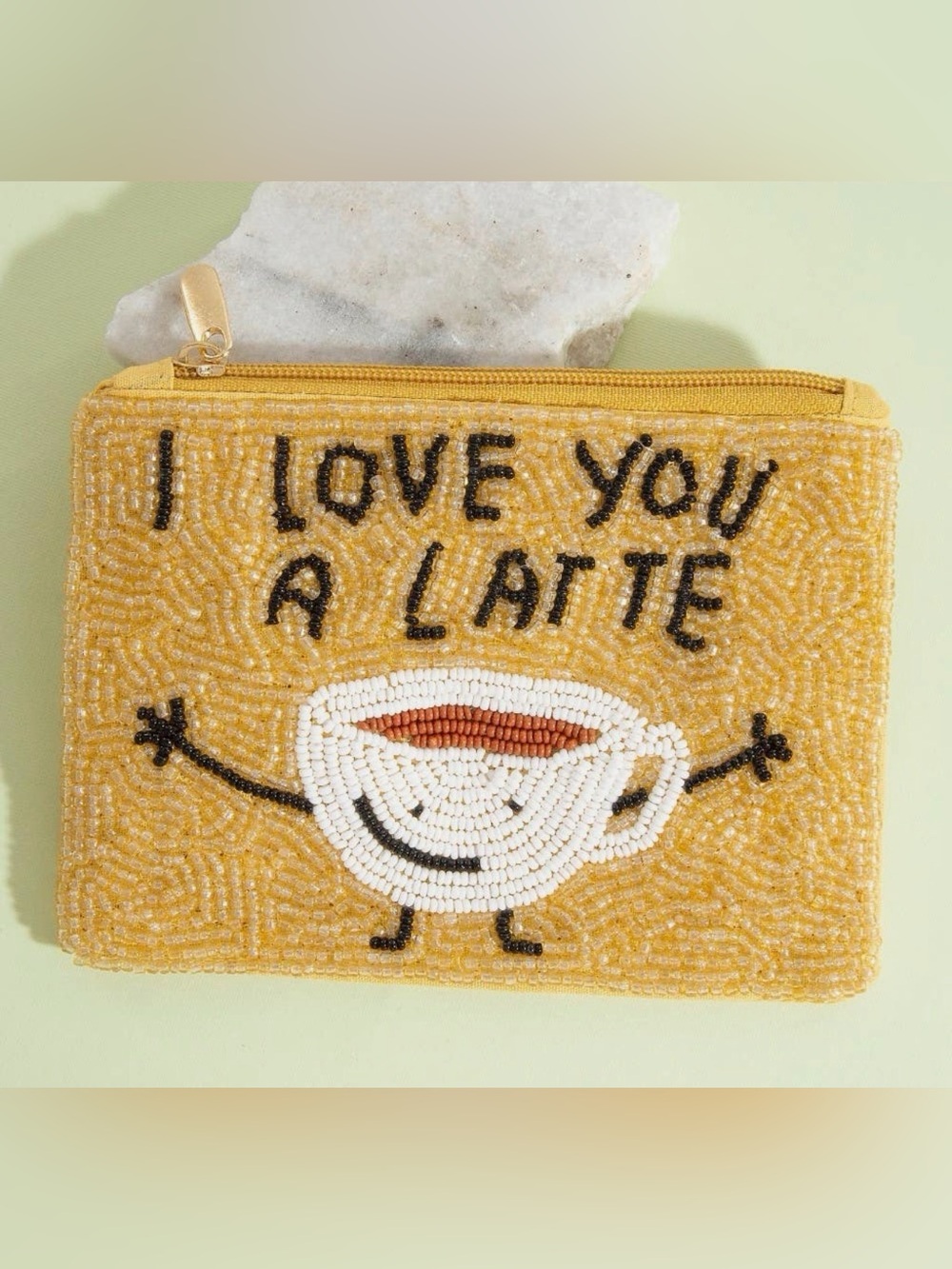 I Love You A Latte Yellow Beaded Zip Wallet